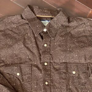 Panhandle Rough Stock Two-Tone Brown Floral Long Sleeve Pearl Snap Down Western